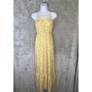 No Comment Yellow Floral Maxi Dress Large Milkmaid Cottagecore Boho Soft Girl